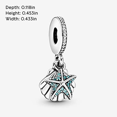 PANDORA Jewelry Starfish and Sea Shell Dangle Cubic Zirconia Charm in Sterling Silver