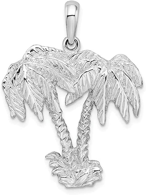 Nautical Pave Cubic Zirconia CZ Tropical Beach Vacation Palm Tree Necklace Pendant Anklet For Women Yellow 14K Gold Plat