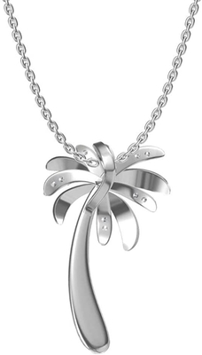 Silver Smile - Solid Sterling Silver Beautiful Tropical Palm Tree Pendant Necklace, with 17.5inch Anchor Chain for Women