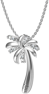 Nautical Pave Cubic Zirconia CZ Tropical Beach Vacation Palm Tree Necklace Pendant Anklet For Women Yellow 14K Gold Plat