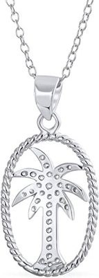 Nautical Pave Cubic Zirconia CZ Tropical Beach Vacation Palm Tree Necklace Pendant Anklet For Women Yellow 14K Gold Plat