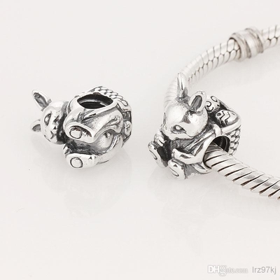 S925 Sterling Silver Screw Easter Bunny Animal Charm Beads Fits European Pandora