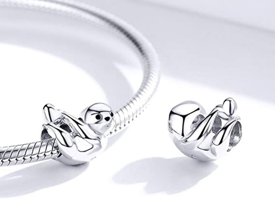 Bracelets BISAER 925 Sterling Silver Charms Cat Dog Sloth Butterfly Fairy Heart Dangle