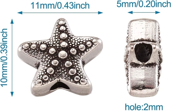 50Pcs Antique Silver Starfish Animal Spacer Beads Tibetan Metal Ocean Sea Life 10x11mm