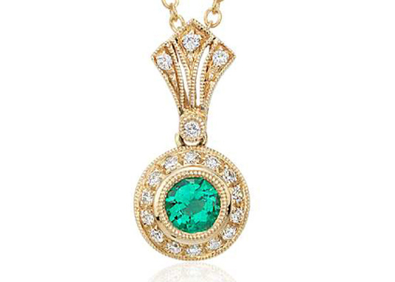 4mm Natural green emerald pendant , ODM Diamond Halo Pendant Vintage Inspired style