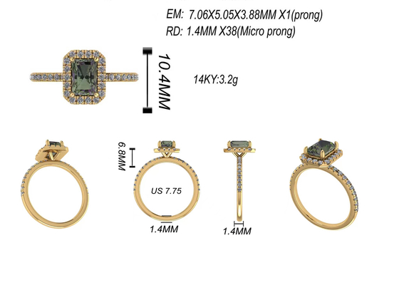 OV6X8mm 14K Solid Gold Jewellery , Rectangle 1.3 Carat Diamond Engagement Ring