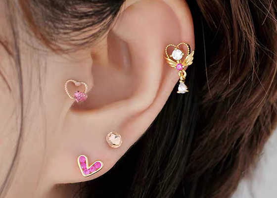 0.126ct 14k Gold Diamond Cartilage Earrings , 14pcs Piercing helix earrings OEM