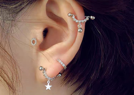 0.126ct 14k Gold Diamond Cartilage Earrings , 14pcs Piercing helix earrings OEM