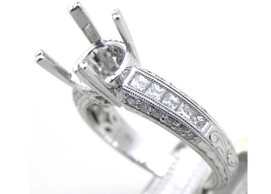 Dia 3x3mm 1.08Ct Semi Mount Jewelry Ring ODM for Engagement 18k White Gold Material