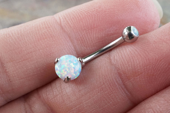 25mm Length 18k Gold Nose Stud , OEM Nose Ring Piercing With White Fir Opal
