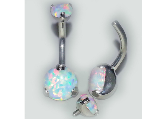 25mm Length 18k Gold Nose Stud , OEM Nose Ring Piercing With White Fir Opal