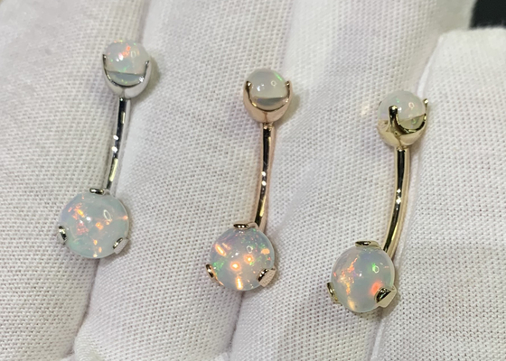 25mm Length 18k Gold Nose Stud , OEM Nose Ring Piercing With White Fir Opal