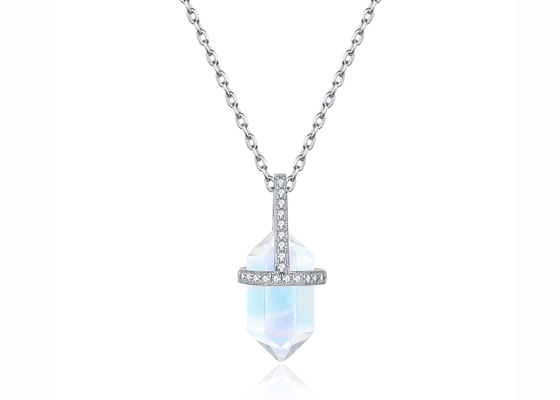 Hexagonal Natural Moonstone Necklace , 14k Gold Cable Chain Necklace 14inch Length