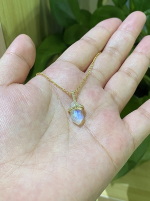 Hexagonal Natural Moonstone Necklace , 14k Gold Cable Chain Necklace 14inch Length