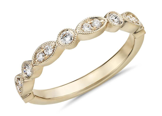 Half Eternity 14K Yellow Gold Band Ring Fancy Cut G-H VS1 0.28ct Claw Setting