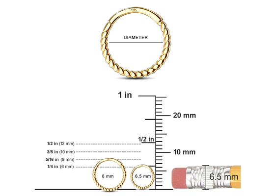 Twisted Rope 14k Gold Nose Ring 18G , Nose Piercing Clicker for Gift