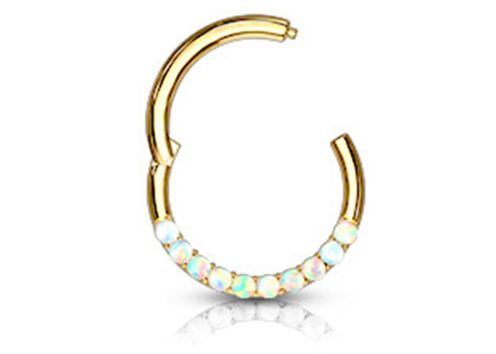 Piercing Hinged 14k Gold Clicker Hoop 1.2mm×10mm With White Opal