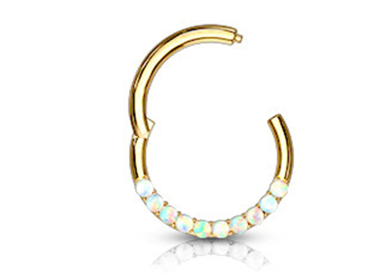 Piercing Hinged 14k Gold Clicker Hoop 1.2mm×10mm With White Opal