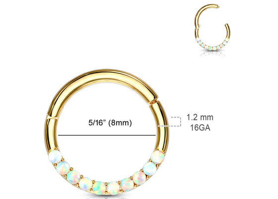Piercing Hinged 14k Gold Clicker Hoop 1.2mm×10mm With White Opal
