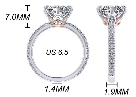 OEM 18k White Gold Diamond Ring , Cushion Cut Engagement Ring 8.13×7.87×5.13mm