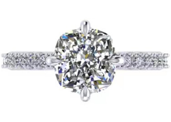 OEM 18k White Gold Diamond Ring , Cushion Cut Engagement Ring 8.13×7.87×5.13mm