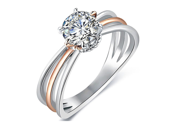 2 Tone color 9K Silver Ring wih 1ct White Moissanite Diamond