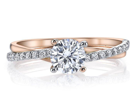 2 Tone Color 9K Silver Ring With 6mm Moissanite Diamond 0.81ct