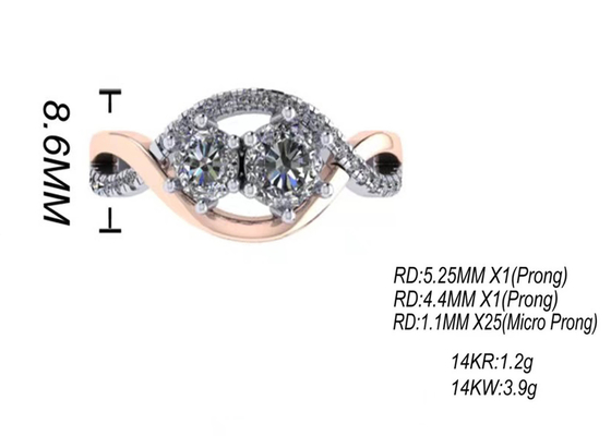 Round Cut 9K Silver Ring 9 Carat Romantic 2 Tone Color ODM For Wedding