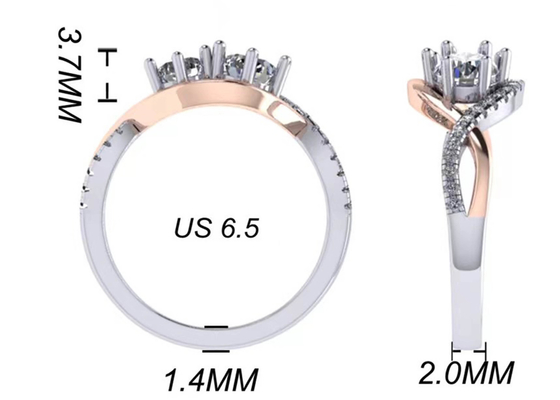 Round Cut 9K Silver Ring 9 Carat Romantic 2 Tone Color ODM For Wedding
