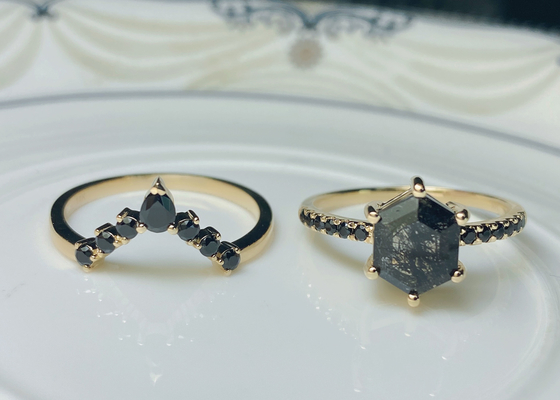 Hexagon Black Moissanite Engagement Ring , 0.78ct 19pcs Lab Created Moissanite Engagement Rings