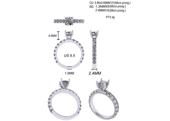 6x6mm 14k Solid Gold Jewellery , 24pcs 1.44ct Natural Diamond Engagement Ring
