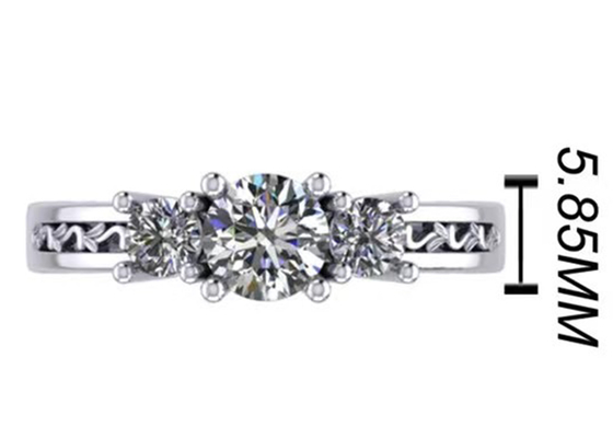 0.8ct 14k Solid Gold Jewellery , Prong Setting RD5.85mm Diamond Three Stone Ring