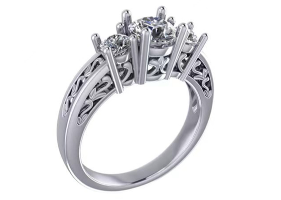 0.8ct 14k Solid Gold Jewellery , Prong Setting RD5.85mm Diamond Three Stone Ring