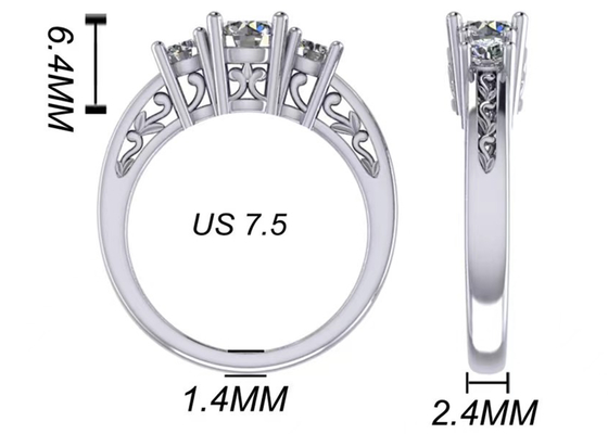 0.8ct 14k Solid Gold Jewellery , Prong Setting RD5.85mm Diamond Three Stone Ring