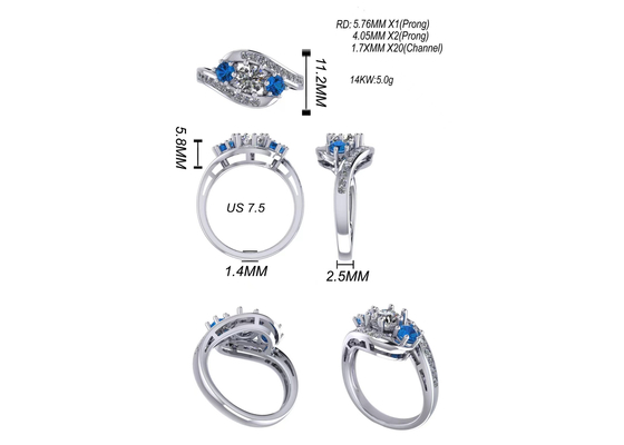 0.8 Carat Natural Blue Topaz Ring Prong Setting Type for Engagement