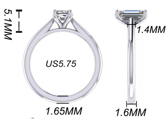 1.05 Ct 14K Solid Gold Jewellery , Emerald Cut Diamond Engagement Rings EM7.86×2.89MM
