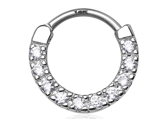 Seamless Hinged Cartilage Clicker Ring , 14k White Gold Nose Ring