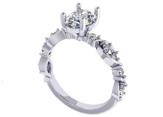 6.4mm 18k White Gold Diamond Engagement Ring , Oval Shape Diamond Ring OEM ODM