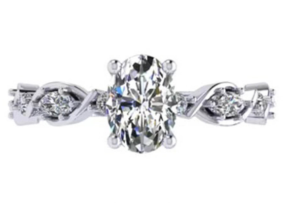 6.4mm 18k White Gold Diamond Engagement Ring , Oval Shape Diamond Ring OEM ODM