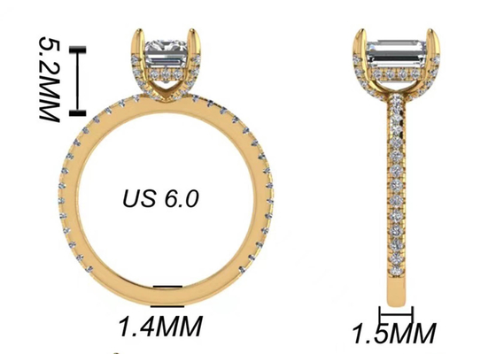 Emerald Cut 18K Rose Gold Ring Wiith 7.58×5.83mm Dimension Natural Diamond OEM