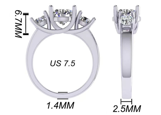Round Cut 14k Solid Gold Jewellery White Gold Color Plated 2.21g Weight 8.4×5.05mm