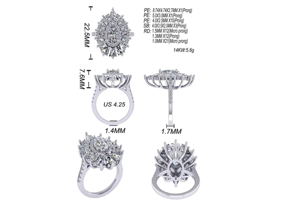 1.5ct 49pcs Classic Halo Diamond Engagement Ring White Gold Color Plated ODM