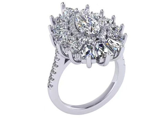 1.5ct 49pcs Classic Halo Diamond Engagement Ring White Gold Color Plated ODM