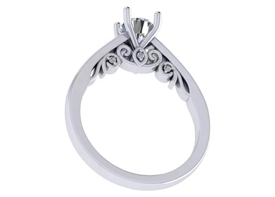 Claw Setting 18k White Gold Wedding Ring , GIA 5.35mm Round Brilliant Cut Diamond Ring