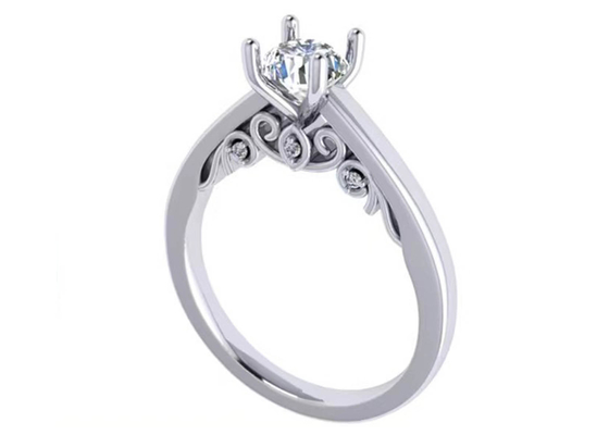 Claw Setting 18k White Gold Wedding Ring , GIA 5.35mm Round Brilliant Cut Diamond Ring
