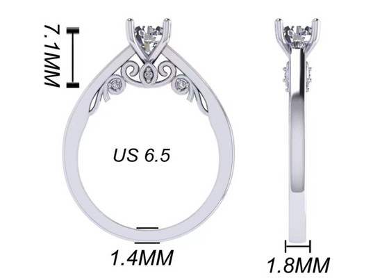Claw Setting 18k White Gold Wedding Ring , GIA 5.35mm Round Brilliant Cut Diamond Ring