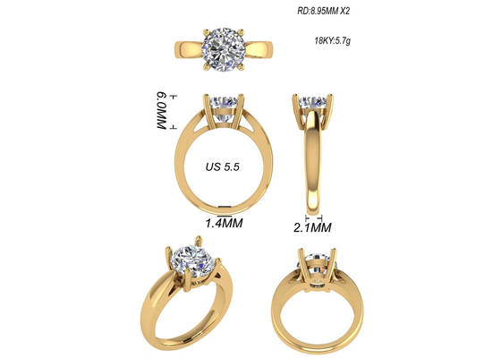 Hand setting 14K Solid Gold Jewellery , Round Cut 2.7ct Natural Solitaire Diamond Rings