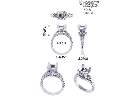 Moissanite Diamond Gemstone Promise Rings 14K Gold Princess Cut