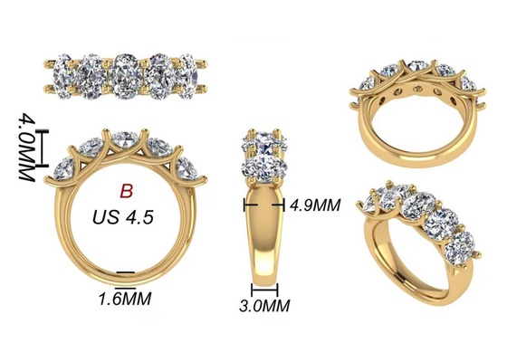Oval Brilliant Cut 18k Yellow Gold Engagement Ring 6.43x 4.7x3.03mm ODM