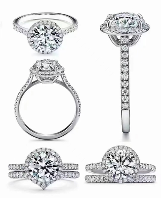 Round Cut 14K Solid Gold Jewellery , 49pcs Diamond Engagement Ring Sets